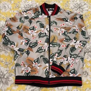 Zara Floral Bomber Jacket with Black and Red Trim